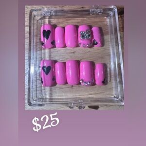 Pink Heart and Gem Nail Set